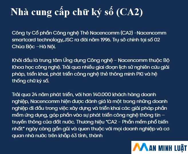 Nhà cung cấp dịch vụ chữ ký số CA2 Nhà cung cấp dịch vụ chữ ký số CA2