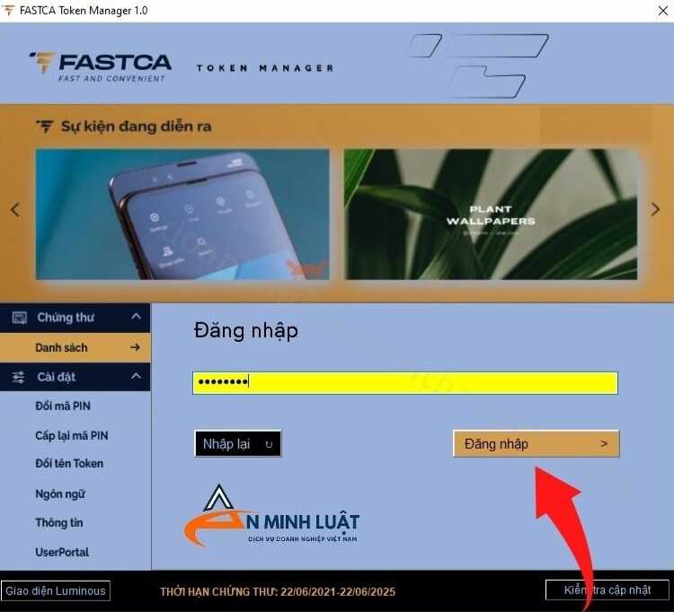 Đăng nhập phần mềm chữ ký số fastca
