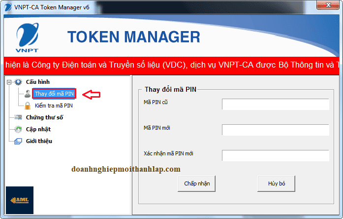Cách thay đổi mã PIN Token VNPT-CA