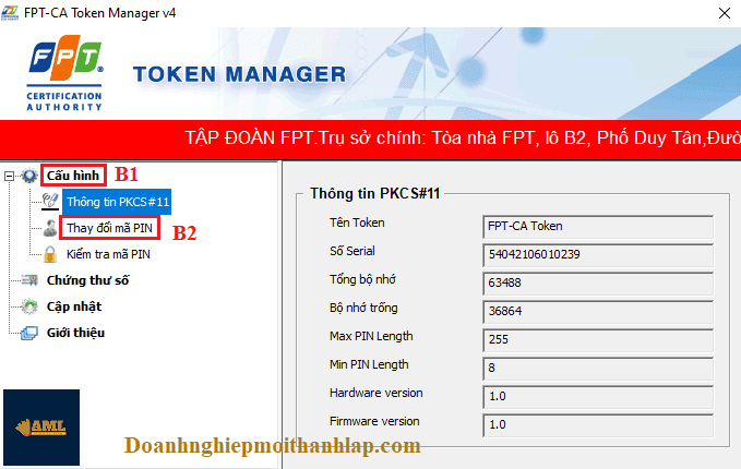 Thay đổi mã PIN Token FPT-CA