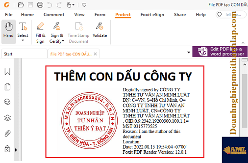 cách chèn con dấu công ty ký file pdf