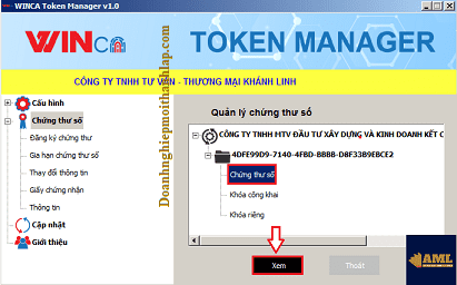 Cách xem số seri token chữ ký số WinCA