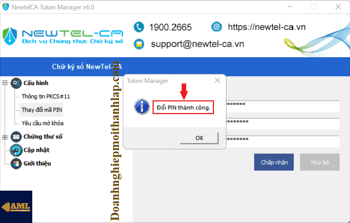 Cách thay đổi mã PIN Token Newtel-CA
