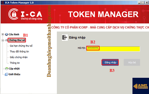 thay đổi mã PIN đăng nhập Token I-CA