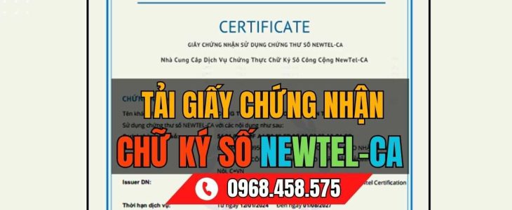 cách tải giấy chứng nhận chữ ký số Newtel-CA