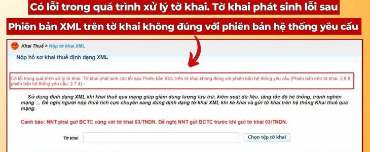 Sửa lỗi Phiên bản XML trên tờ khai không đúng với phiên bản hệ thống yêu cầu nộp tờ khai Thuế