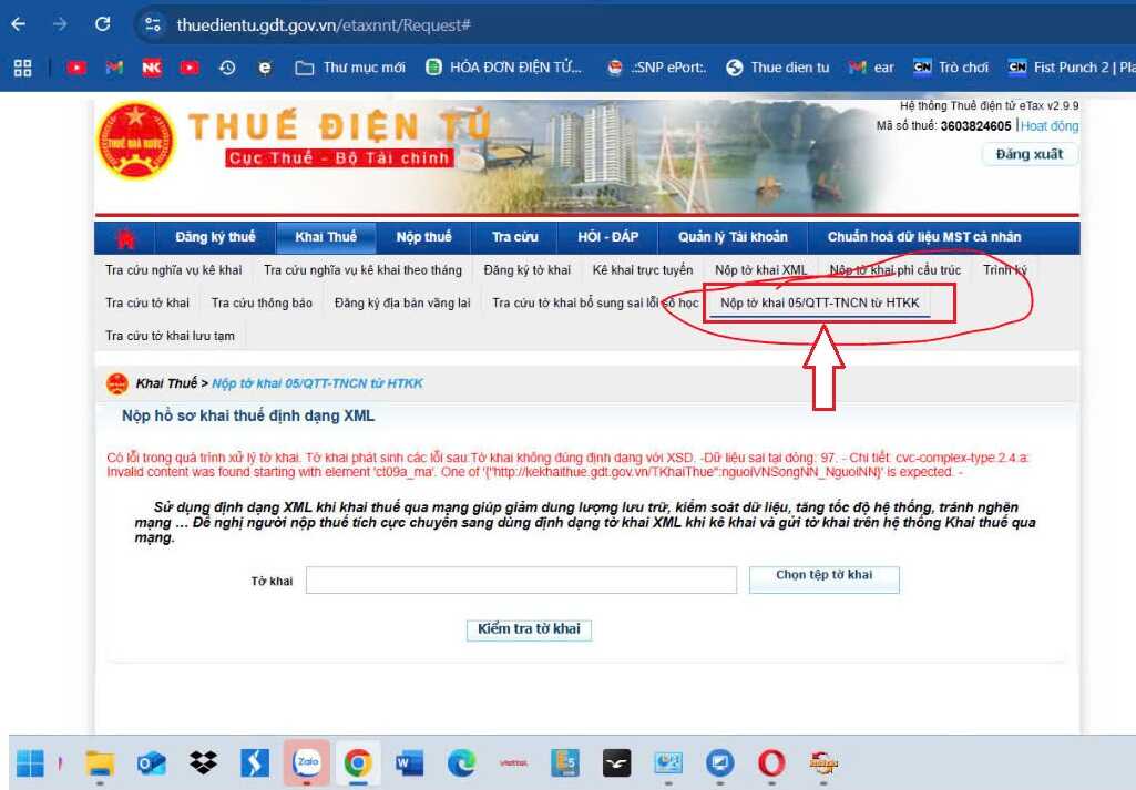 Tờ khai phát sinh các lỗi sau Phiên bản XML trên tờ khai không đúng với phiên bản hệ thống yêu cầu (Phiên bản trên tờ khai 2.5.1, phiên bản hệ thống yêu cầu 2.7.9