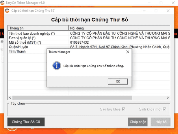 cấp bù thời hạn chứng thư số easyca bị thiếu