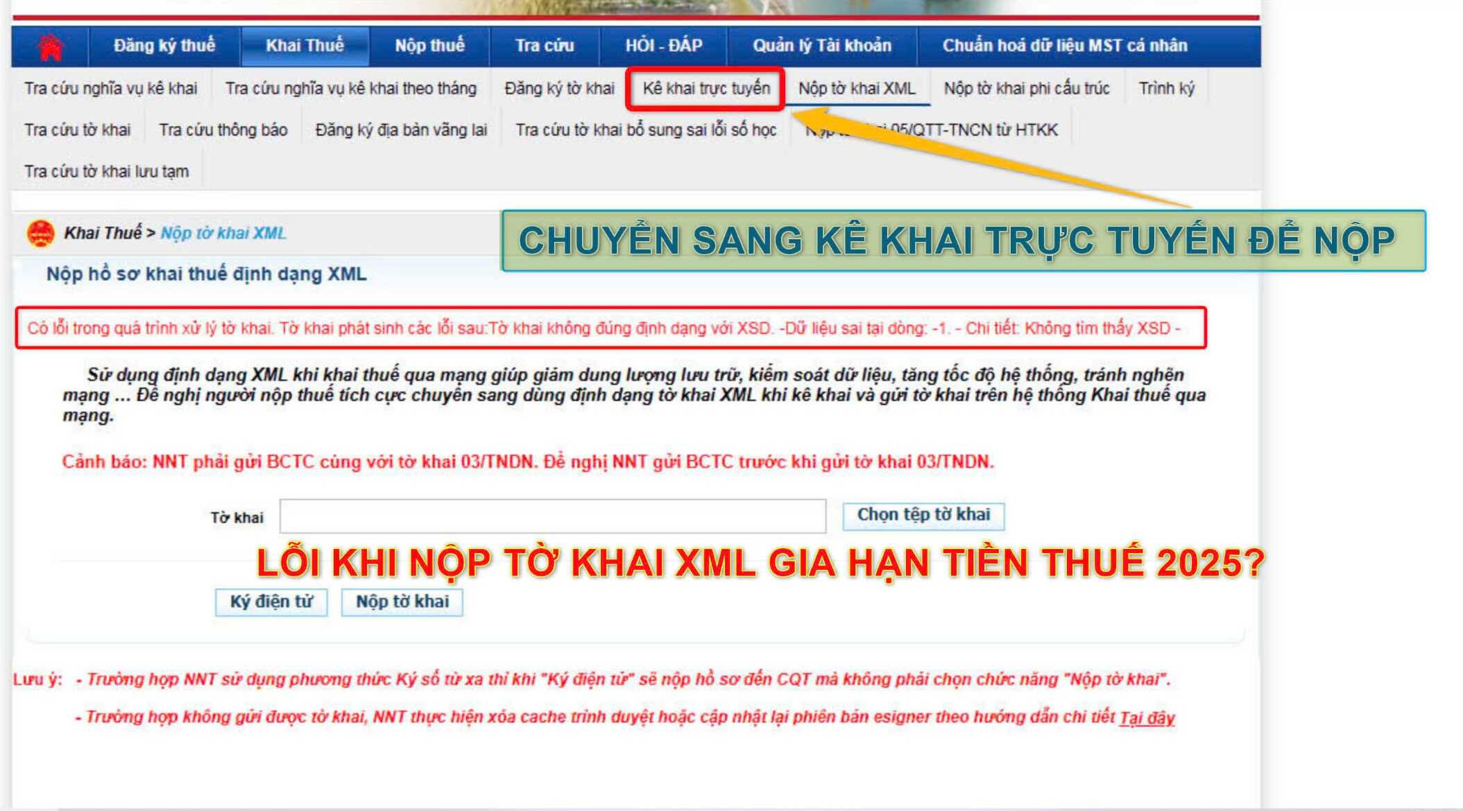lỗi khi nộp tờ khai XML gia hạn giấy nộp tiền thuế 2025 lỗi khi nộp tờ khai XML gia hạn giấy nộp tiền thuế 2025