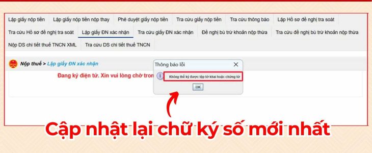 Lỗi không thể ký được tệp tờ khai hoặc chứng từ trên Thuế Điện Tử